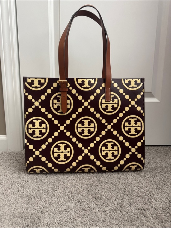 Tory Burch Handbags - Tory Burch Dark Red & Cream Tote Logo Pattern